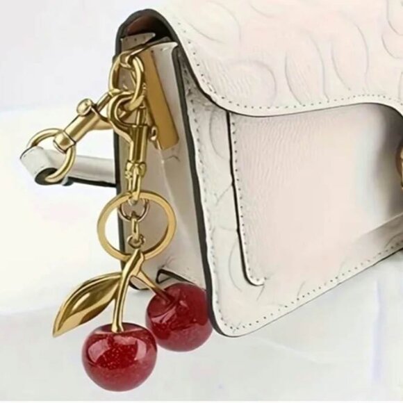 Big Quality Glitter Red Cherry & Gold Keychain - Picture 4 of 9